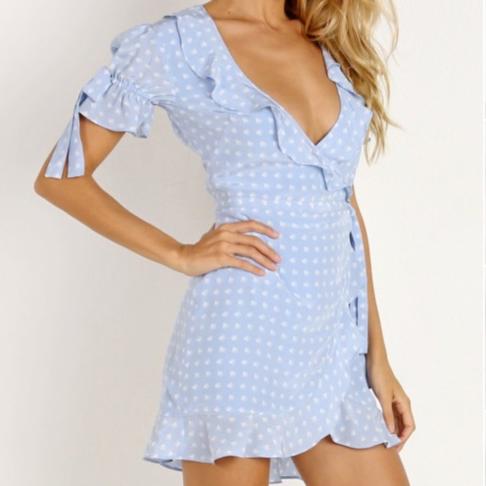 EUC - For Love & Lemons Sweetheart Wrap Mini Dress in Periwinkle- XS